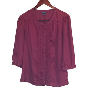 Women's Banana Republic Medium Red Ruffled Long Sleeve Ruffled Blouse